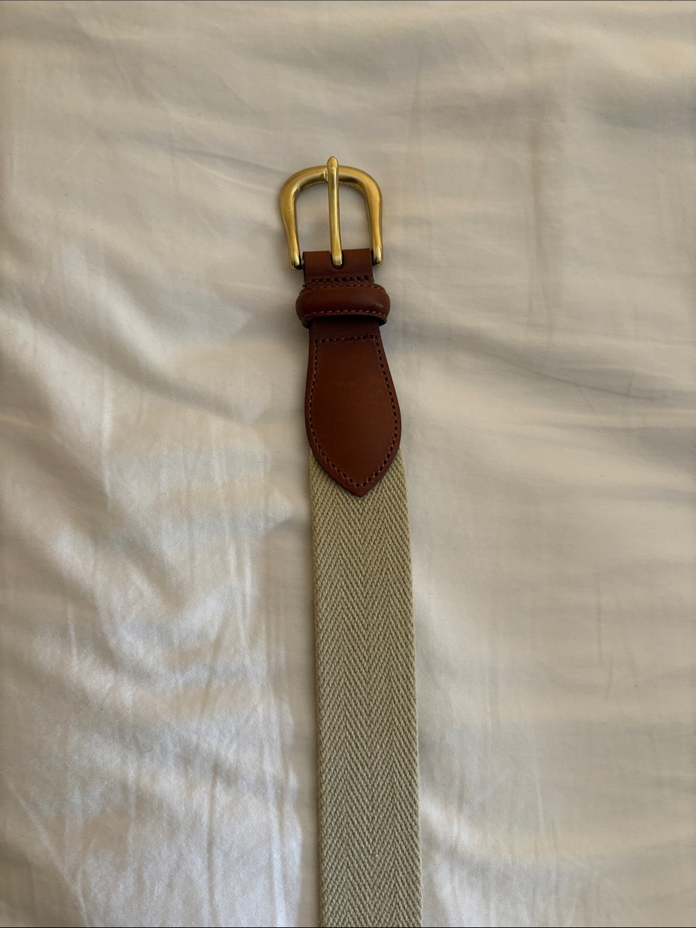 Coach Beige Canvas Belt with Brown Leather Accents and Gold Buckle